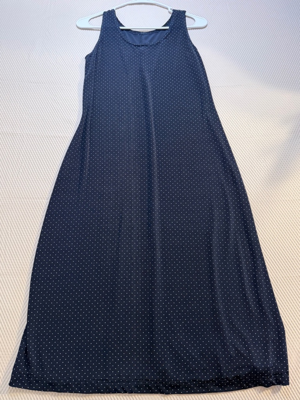 Vintage Navy Polka Dot Midi Dress Paper Tag A-Line Sleeveless Size 8 Small